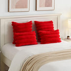 FUTEI Red Decorative Throw Pillow Covers 26x26 Inch Set of 2, Square Soft Faux Rabbit Fur Big Striped Pillow Sham,Home Decor for Couch Sofa Bed Living Room
