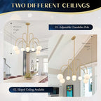 Modern Gold Sputnik Chandelier 8 Lights Large Luxury L41” Mid Century Milk Glass Globe Ceiling Pendant Light Contemporary for Foyer Staircase Living Dining Room Kitchen