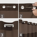 No Hooks Needed Linen Textured Shower Curtain with Snap-in Fabric Liner Set,Hotel Luxury Decor Shower Curtains for Bathroom with Mesh Top Window,Waterproof & Washable,71Wx74H,Brown