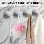 Towel Hooks for Bathroom (4 Pack) Adhesive Towel Hook Shower Hooks for Inside Shower - Sticky Bathroom Wall Hooks for Hanging Towels, Robe, Loofah, Bath Sponge (Style 2 - Silver)