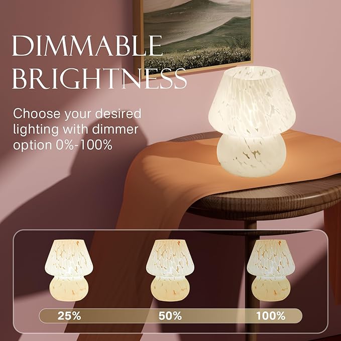 Mushroom Lamp Small Table Lamp for Bedroom, Bedside Lamps for Nightstand, Mushroom Decor Cute Mini Modern Mid Century Lamps, Aesthetic Home Living Room Decor(White)