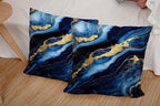 CAPSCEOLL Blue Gold Throw Pillow Covers,Modern Abstract Art Painting Throw Pillows for Couch,Blue Pillow Covers 16X16 Inch 2 Pcs Square Cushion Cover Gift for Couch Sofa