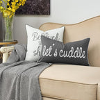 Sunkifover Dark Gray Decorative Lumbar Pillow Covers 12x20 Inches, Soft Solid Rectangular Pillowcase, Embroidered Rectangle Cushion Covers with Let's Cuddle Saying for Bed, Bedroom (Color Grey)