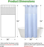stall no Hook Tufted Shower Curtain with snap in Liner Set, White Waterproof Fabric Inner Liner,Boho Style Shower Curtain with See Through top Window, FrostBlue, 36Wx74H