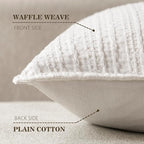 Foindtower Set of 2 Decorative Cotton Waffle Weave Throw Pillow Covers Euro Shams Cushion Covers Accent European Pillowcase for Bed Couch Sofa Bedroom Living Room Home Decor 24×24 Inch Cream White