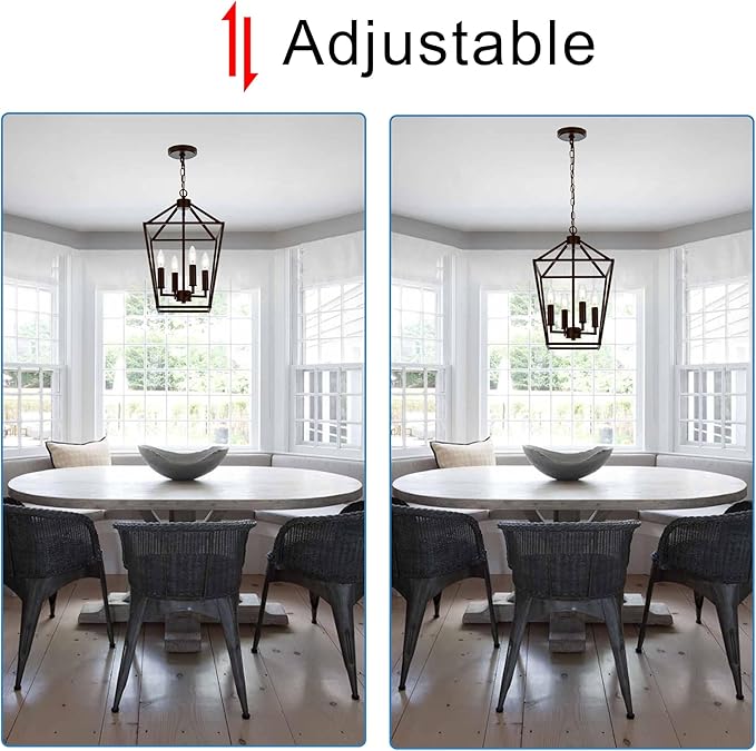 MELUCEE Farmhouse Chandelier in Oil Rubbed Bronze 4 Lights Lantern Pendant Light Vintage Openwork Cage Hanging Light Fixtures Ceiling for Kitchen Island Dining Room Entryway, E12 Base
