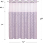 Boho Lavender Woven Fabric Shower Curtain 72 x 74 Modern Farmhouse, No Hooks Tufted Chevron Striped Shabby Chic Textured, Minimalist Cloth Curtain for Bathroom, Hotel Decor