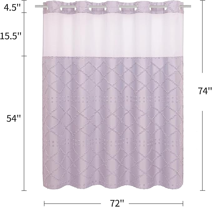 Boho Lavender Woven Fabric Shower Curtain 72 x 74 Modern Farmhouse, No Hooks Tufted Chevron Striped Shabby Chic Textured, Minimalist Cloth Curtain for Bathroom, Hotel Decor