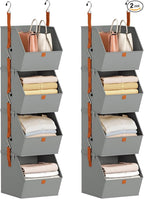 Hanging Closet Organizer 4 Tier - Clothes Hanging Shelves, Space-Saving Closet System, Fabric Storage Bins Bedroom Organization, Collapsible Baskets for Home, Dorm, Rv, Grey, 2 Pack