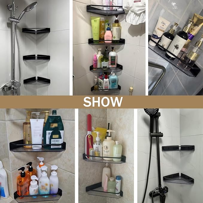 Corner Shower Caddy, 2 Pack Adhesive Bathroom Shelves，Acrylic Shower Shelf Rack, No Drilling Bathroom Organizers and Storage Racks,Black