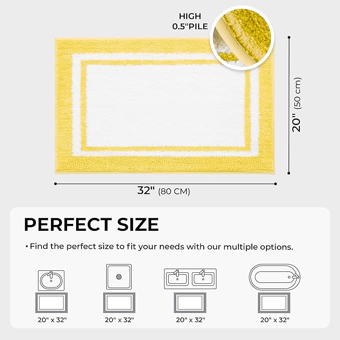 GRANNY SAYS Microfiber Bathroom Rugs Non Slip Washable, Water Absorbent Bathroom Mats for Tub, Soft Bath Mats for Bath Floor & Shower, Bath Rug, 20" x 32", Yellow