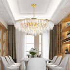 Gold Crystal Chandelier for Dining Room, 40" Modern Round Luxury Chandeliers 7-Tier 17 Lights Large Adjustable Height Ceiling Hanging Pendant Light Fixture for Living Room Bedroom Foyer