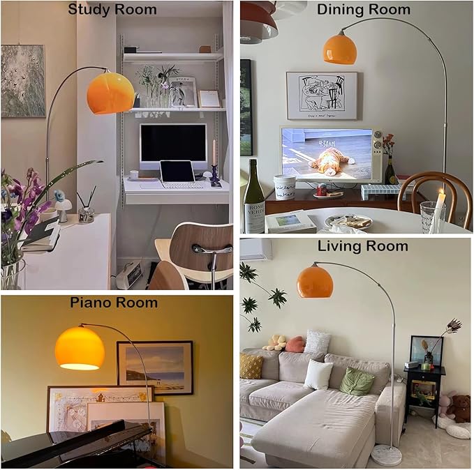 Nordic Simple Floor Lamp with Orange Acrylic Shade, Arc Reading Lamp for Living Room, Study Room&Bedroom Beside,Creative Orange Standing Lamps for Ambient Lighting