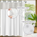 No Hook Shower Curtain with Snap in Liner and Sheer Window, Purple Modern Geometric Fabric Shower Curtain Set for Bathroom Decor, 15-Second Quick Install, Abstract Irregular Ombre, 71"X74"