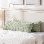 Fancy Homi Sage Green Long Lumbar Decorative Throw Pillow Covers 14x36 Inch for Bed Couch Bedroom, Soft Corduroy Rectangle Solid Cushion Case 35x91 cm, Rustic Farmhouse Boho Room Décor