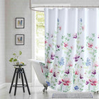 Extra Long Fabric Shower Curtain, Green and Pink Watercolor Floral Plant Shower Curtains for Bathroom, Purple and Blue Flower Bathroom Curtains, 72" W x 84" H