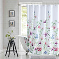 Watercolor Floral Shower Curtain, Green Pink Purple Blue Flower Shower Curtains for Bathroom, Modern White Waterproof Fabric Bath Curtains, 72" W x 72" H