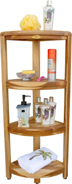 EcoDecors Corner Snazzy Corner Four Tier Natural Color Shelf Waterproof Teak Wood Shower Bench Stool Seat Chair For Inside Shower Provides Safety, Storage, and Organization For Bathroom Accessories