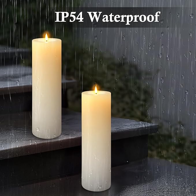 14" x 4" Large Outdoor Candles, Waterproof Flickering LED Flameless Candles with Timer, Battery Operated Candles with Remote Control Realistic Fake Pillar for Patio Porch Lanterns, White 2 Pack