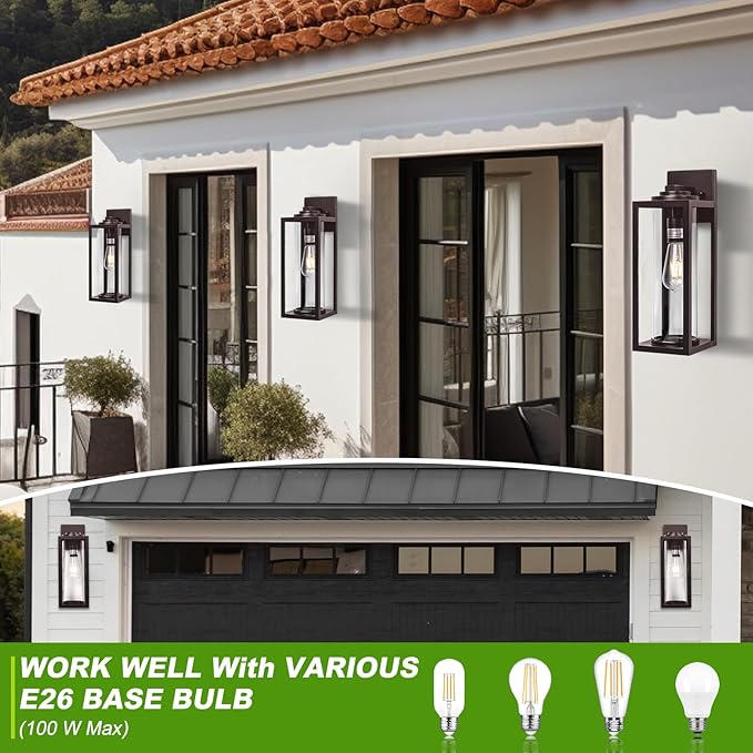 16inch Large Outdoor Wall Lights 2 Packs - Oil Rubbed Bronze Exterior Light Fixture with Clear Glass Shade, Waterproof Porch Lighting for House, Farmhouse Sconces Lantern for Front Door, Garage