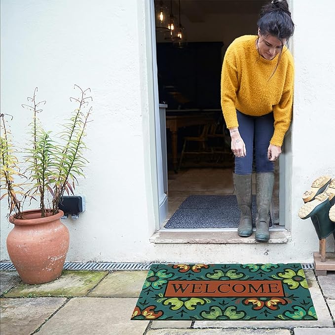 CHICHIC Door Mat Welcome Mat 18x 30 Inch Front Door Mat Outdoors for Home Entrance Outside Entry Way Doormat, Heavy Duty Non Slip Rubber Back Low Profile, Flower Welcome