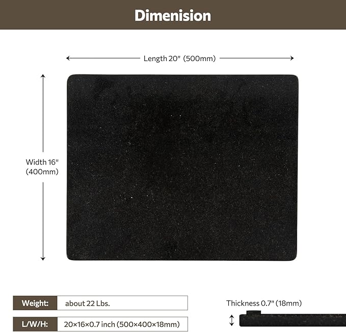 Natural Black Marble Cutting Board For Kitchen, 16 x 20 Inch Marble Slab Granite Cutting Board With Non-Slip Feet For Baking, Cheese, Chocolate, Black Granite
