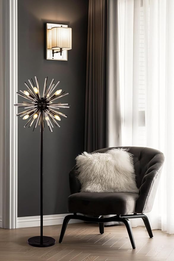 Wellmet Black Floor Lamp for Living Room, Mid Century Modern Floor Lamps for Bedroom, 65.3 Inch Tall Unique Metal Floor Lamp for Corner Decorative, Globe Shade