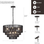 19.7" Hand-Woven Rattan Chandelier Vintage Farmhouse 6-Lights Boho Black Bamboo Chandeliers Light Fixture Retro Drum Wicker Rattan Chandelier for Dining Room, Kitchen Island, Bedroom, E12