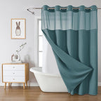 SeawedGreen No Hook Waffle Weave Shower Curtain with snap-in Liner Replacement, 230GSM Waterproof Fabric Hotel Shower Curtain Set for Bathroom, Through Mesh Top Window,71Wx77H