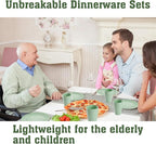 Camping Plates Cups and Bowls Set Green Reusable Microwave Safe Lightweight Unbreakable Plastic Dishes Set for Kids Elderly Kitchen Adults Outdoor,32 Pcs Holiday Dinnerware Sets for 8