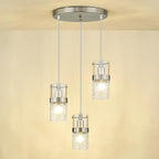 LMS 3-Light Brushed Nickel Cluster Pendant Light, Modern Dining Room Light Fixture with Hammered Glass, Hanging Chandelier Lighting for Dining Room, Kitchen Island, Bedroom, LMS-198