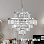 Chrome Modern Style Crystal Chandeliers & LightsRound Hanging Classic, Pendant Ceiling Chandelier Lighting Fixture 5-Tier for Dining Room Living Room(Chrome,24 inch)
