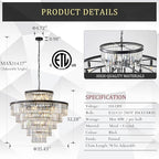 Large Crystal Chandeliers 23 Lights 36" Modern Black Luxury Chandelier for Foyer Staircase Chandeliers 6 Tiers Round K9 Ceiling Pendant Lighting Fixture for Living Dining Room