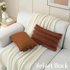 FUTEI Rust Decorative Throw Pillow Covers 12x20 Inch Set of 2, Square Soft Faux Rabbit Fur Big Striped Cushion Cover,Home Decor for Couch Sofa Bed Living Room