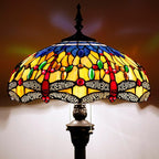 WERFACTORY Tiffany Floor Lamp Blue Yellow Dragonfly Stained Glass Standing Reading Light 16X16X64 Inches Antique Pole Corner Lamp Decor Bedroom Living Room Home Office S168 Series