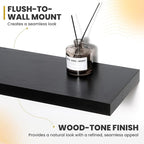 48 Inch Floating Shelves, 9.3" Deep Floating Shelf Wall Mounted, 48" Wall Shelves, Rustic Deep Bookshelf, Large Display Shelves & Storage Shelves for Bedroom, Living Room, Black, Set of 1