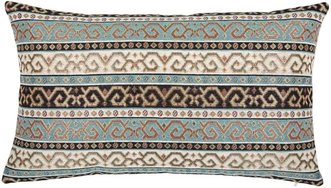 Decorative Throw Pillow Covers Turquoise and Black - 12 x 20 Inches Kilim Lumbar Pillows, Boho Room Decor for Couch, Bohemian Outdoor Case for Farmhouse, Ethnic Shams, Patio