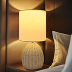 Boho Rattan Table Lamp - 3 Color Temperature, Handwoven Nightstand Lamp for Bedroom & Living Room