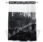 Manhattan Brooklyn Bridge New York Building Night Scenery Shower Curtain with Snap in Fabric Liner Set, Detachable Liner, See Through Mesh Top Window, Waterproof Washable 72" W x 74" H