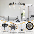 Matte Black Chandeliers for Dining Room, Farmhouse Chandeliers 8 Light Dining Room Light Fixture with Clear Glass Shades Pendant Lighting for Kitchen Island Living Room Staircase