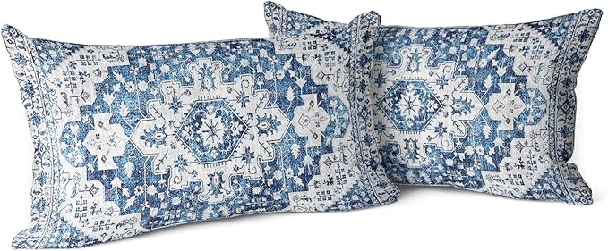 Snycler Boho Throw Pillow Covers 12x20 inch Set of 2 Blue Boho Rug Carpet Double Sided Pattern Cotton Soft Pillow Case Cushion Cover Pillowcase for Couch Sofa Bed Decorative