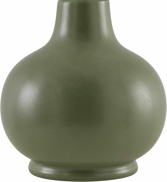 BoutiqueRugs Navarro Boho Ceramic Bedside Table Lamp for Bedroom Nightstand and Living Room - Shade Cotton - Green, White - 13" H