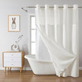 Cream No Hook Waffle Weave Shower Curtain with snap-in Liner Replacement, 230GSM Waterproof Fabric Hotel Shower Curtain Set for Bathroom, Through Mesh Top Window,71Wx77H