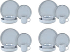 HomeVss, Nordic Shape Rising Rim Stoneware 20pc Dinnerware Set, Matte Light Blue with Speckled Finished Effect