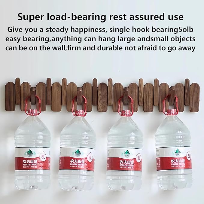 Wall Mounted Piano Key Hanger | Flip Style Hook | Entrance Wall Art Hook, Made of Oak Wood (3 Times Painted, 4 Times Polished) (Arc Walnut-Beech, 6Hooks)