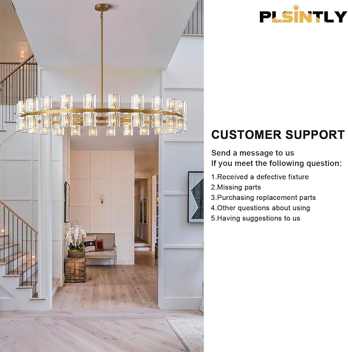 Modern 36" Gold Round Chandelier Light Fixture, K9 Crystal Chandeliers for Dining Room, Living Room, Dining Room Chandeliers Over Table, Chandelier for Bedroom, Foyer, Includes 36XG4 Bulbs