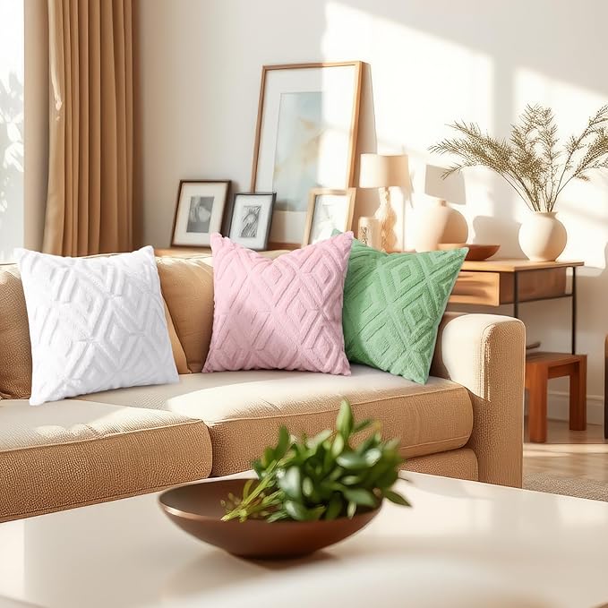decorUhome Couch Throw Pillow Covers 26x26 Set of 2, Decorative Soft Plush Faux Wool Neutral Accent Pillow Covers for Bed Sofa Living Room, Sage Green