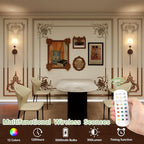 Battery Operated Wall Sconces Set of 2, Walnut Color Wall Lamp 5000 mAh Rechargeable Bulb with 12 RGB Colors Dimmable Wall Sconce for Living Room Bedroom