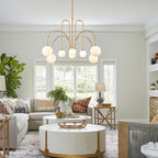 Modern Gold Sputnik Chandelier 8 Lights Large Luxury L41” Mid Century Milk Glass Globe Ceiling Pendant Light Contemporary for Foyer Staircase Living Dining Room Kitchen