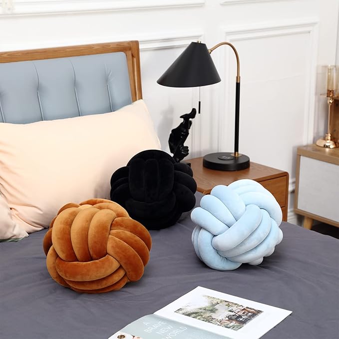 Petrella Knot Pillows Ball Round Throw Pillows Home Decor Cushion Decorative Aesthetic Throw Pillows，ice Blue 8inch